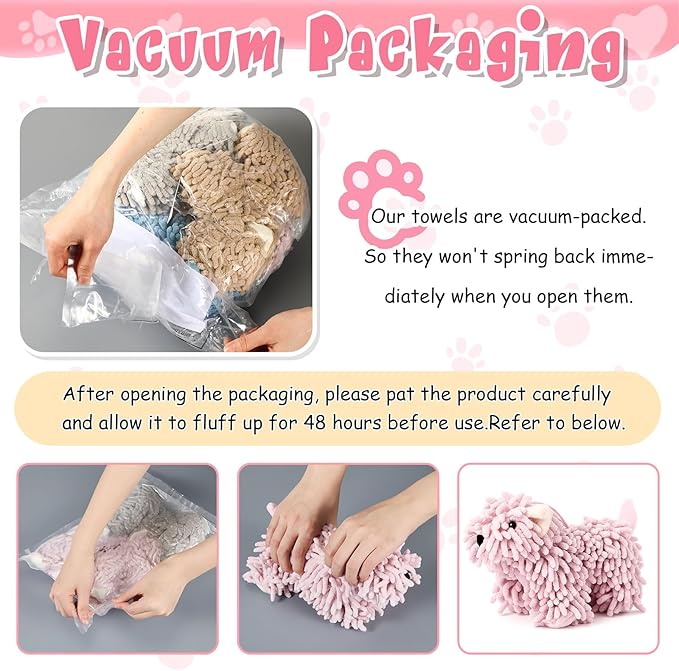 Tegeme 4 Pcs Chenille Dog Hand Towel Fuzzy Dog Towel Absorbent Microfiber Soft for Bathroom Kitchen Washstand (Gray Brown Pink Blue)