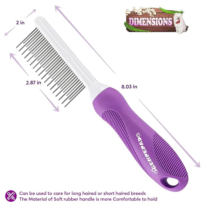 GENPEPADO Grooming Comb for Dogs and Cats with Matted Hair, Detangling Pet Comb with Long and Short Stainless Steel Metal Fine Teeth for Removing Mats, Tangles, Knots & Loose Fur from The Undercoat