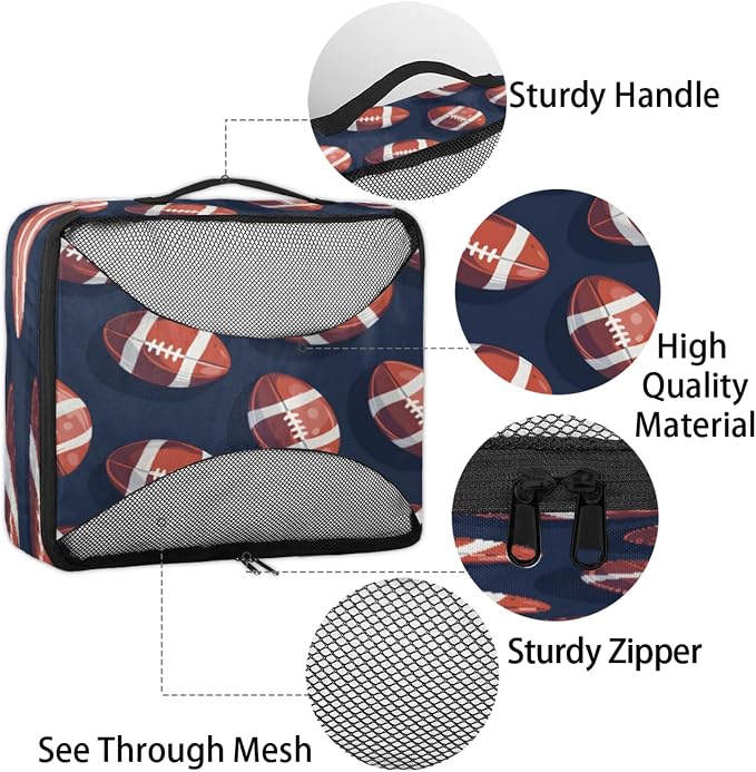 4 Set Packing Cubes for Travel, American Football Packing Cubes for Women, Travel Luggage Packing Organizers, Packing Cube Set, Football