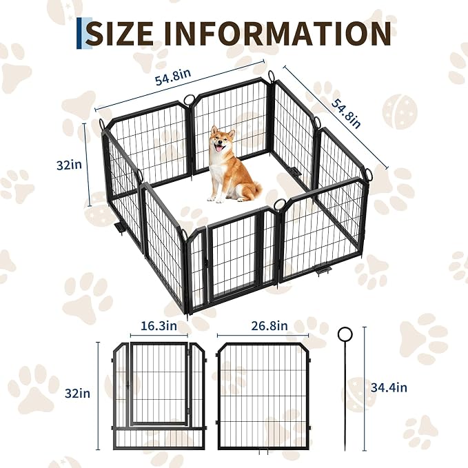 Small Dog Playpen Indoor, 32 Inch 8 Panels Metal Pet Playpen with Door, Portable Foldable Puppy Fence for Indoor Outdoor Use, Yard, RV Camping, Training Pen, Expandable Exercise Enclosure