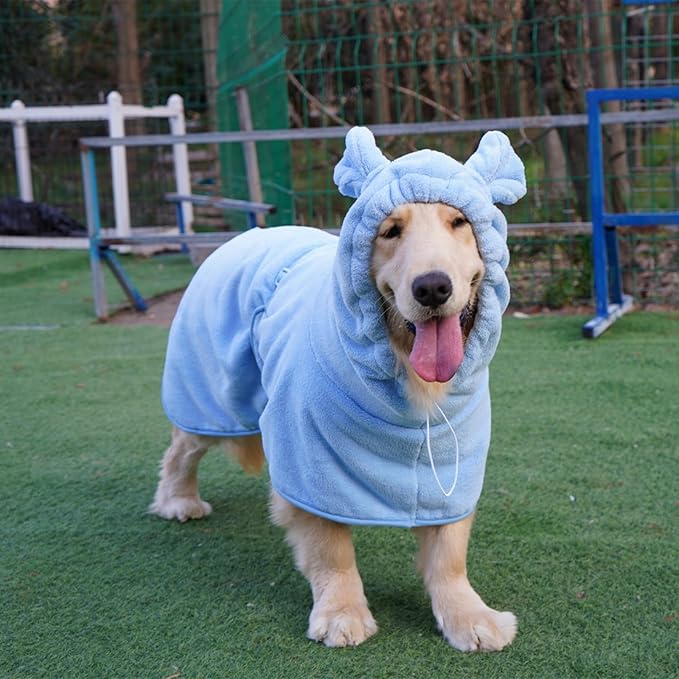 Dog Bathrobe Towel, Cat Bathrobe Microfiber Fast Drying Absorbent Hooded Bath Towel for Puppy Small Medium Large Dog Cat(Blue,XS)