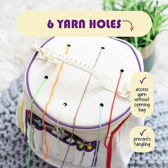 Hearth & Harbor Crochet Bag Organizer – Durable Knitting Bag, Yarn Organizer for Accessories and Supplies, Canvas Yarn Holder, Crochet Carrying Case with Accessories Pouch, Storage Organizer
