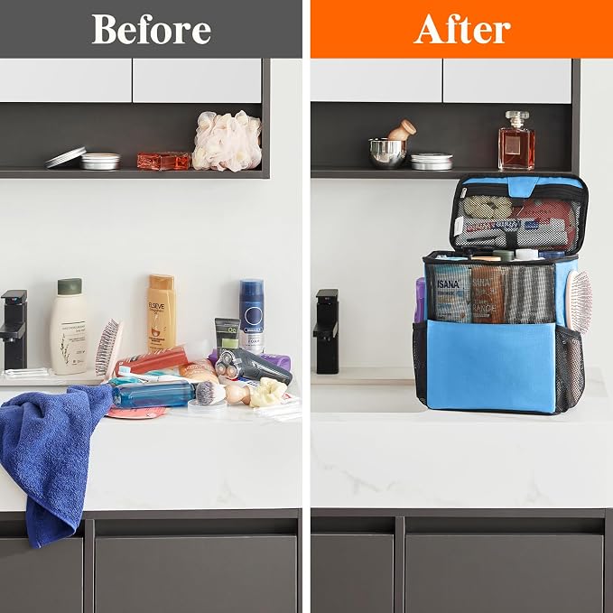 Lifewit Mesh Shower Caddy Bag Portable for College Dorm Room Essentials, Hanging Organizer Basket, Quick Dry Tote Bag for Camping, Bathroom, Beach, Travel, Medium, Blue | Portable, Quick Dry, College Dorm Room Essentials, Tote Bag for Toiletry, Bathroo...