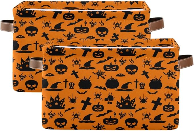 Kigai Storage Basket, Fabric Collapsible Closet Organizer Bin | Halloween Pumpkin Waterproof Foldable Canvas Basket with Handles for Shelves, Nursery, Closet, Bedroom & Bathroom