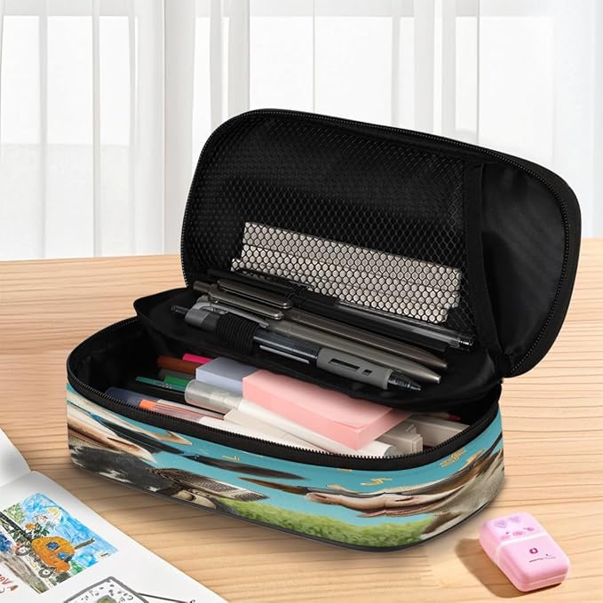 Cute Pencil Case for Girls Boys, Two Music Cows Art Portable Pencil Bags Pouch Pen Case Organizer with Zipper for School College Office