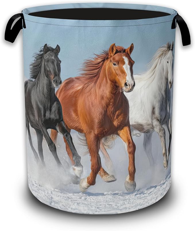 Horses Gallop Laundry Hamper,Laundry Baskets,Waterproof Oxford Cloth Toy Storage for Bedroom,Bathroom,Nursery,16x20.8 Inch