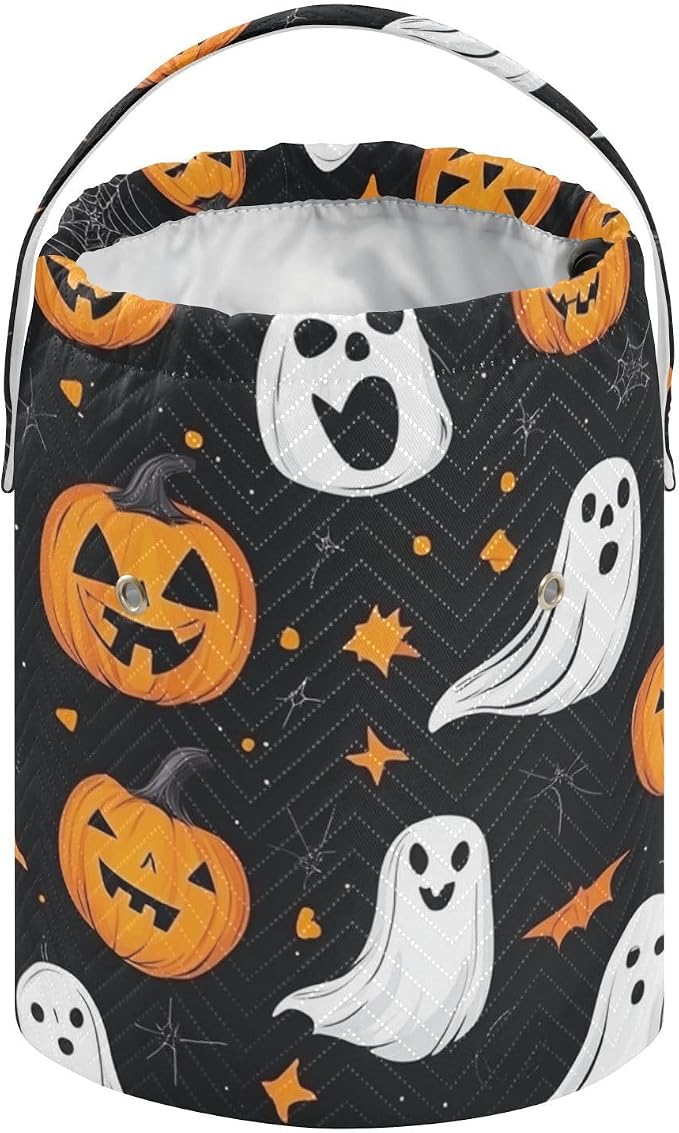 Tatenale Crochet Bag Yarn Bag Knitting Project Bag with Pockets and Handle Portable Yarn Storage Organizer Tangle Free 8.3x11 InchGothic Halloween Ghost Pumpkin and Spider Web04