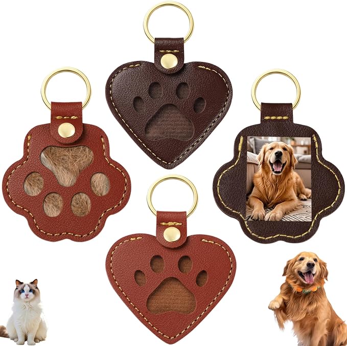 Pet Memorial Keychain for Dog: Heart Leather Keychain Holds 3g Pet Fur | LONANSHO Memory Pet Fur Keepsake Keychain - Holds 3g Pet Fur & 1.2" x 1.5" Photo - Memorial Gift for Dog Cat Owners