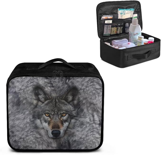 Rnyleeg Wolf First Aid Kits for Home Portable Medical Kit for Car Travel Medicine Bag Organizer for Men Medical Supplies Storage Bag with Handle