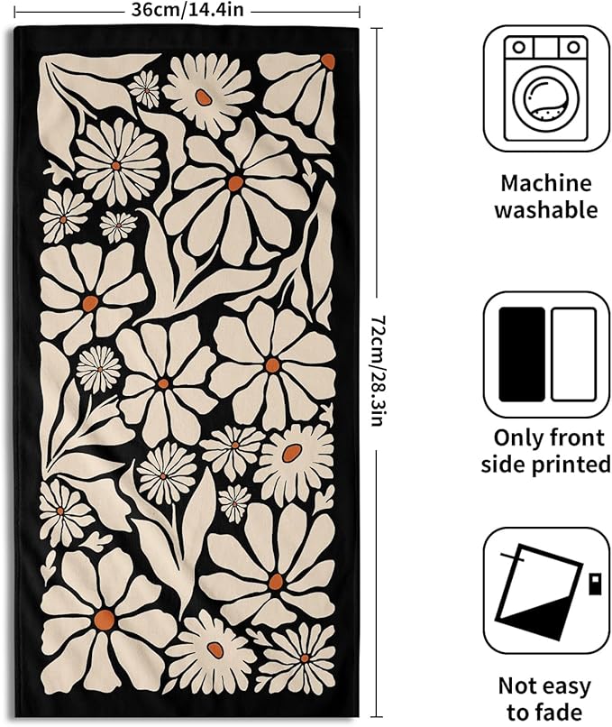 Giwawa Black Daisy Hand Towels Set of 2 Boho Floral Decorative Absorbent Fingertip Towels Soft Kitchen Tea Dish Towels for Bathroom Home Gym Spa