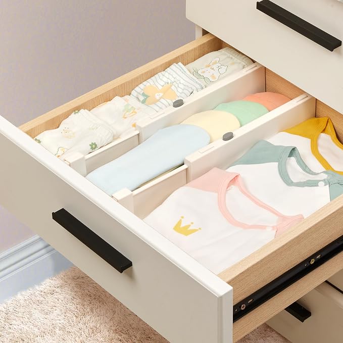 Vtopmart Drawer Dividers for Clothes 4 Pack, Adjustable 4" High Expandable from 11.6"-17" Dresser Drawer Organizer, Plastic Drawers Separators for Dresser, Baby Clothes, Kitchen and Office Storage
