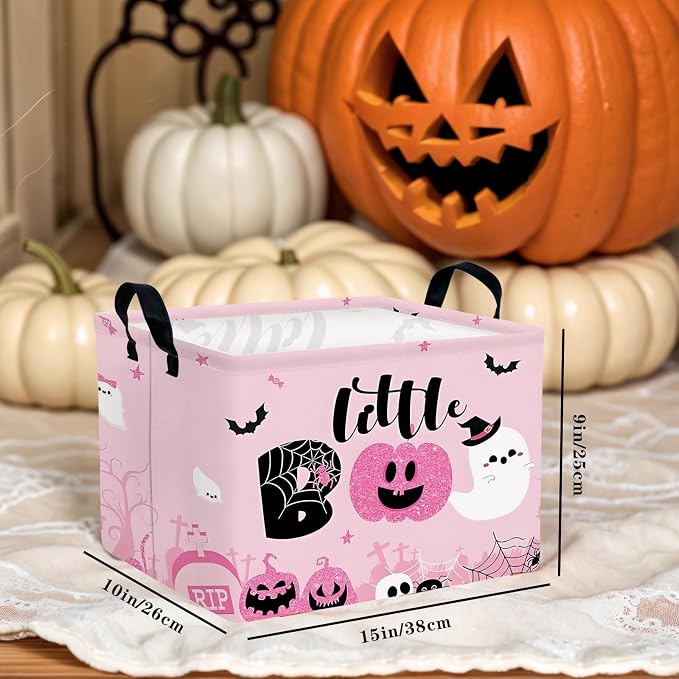 Halloween Basket Gift Cute Pumpkin Ghost Parties Decor Kid Trick or Treat Basket for Boys and Girls Rectangular Storage Bin Box (Pink)