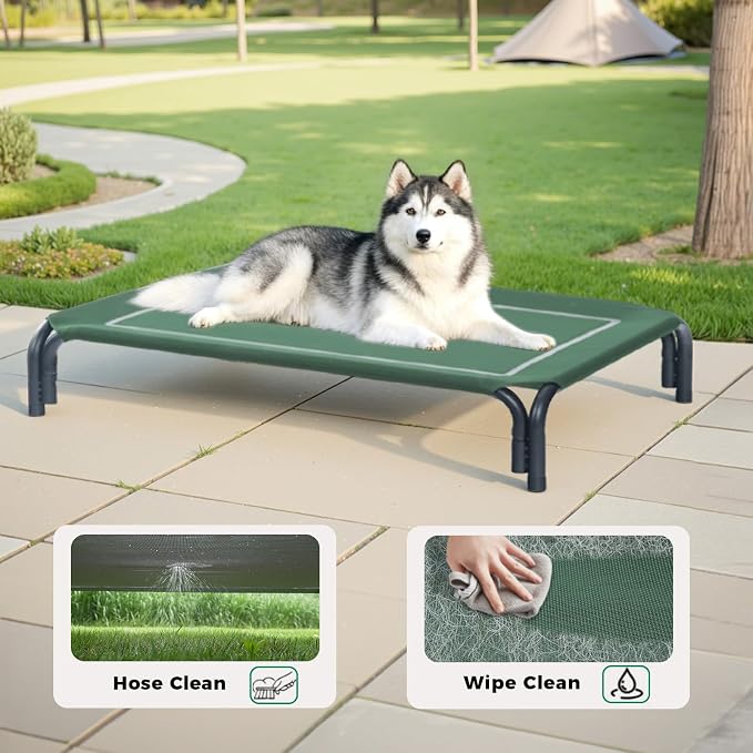 Elevated Dog Bed Outdoor Cooling Raised Cot for XL Dogs, Green 48.8in | Tool-Free Installation; Washable Cooling Breathable Mesh; Anti-Slip Feet; Indoor & Outdoor Use