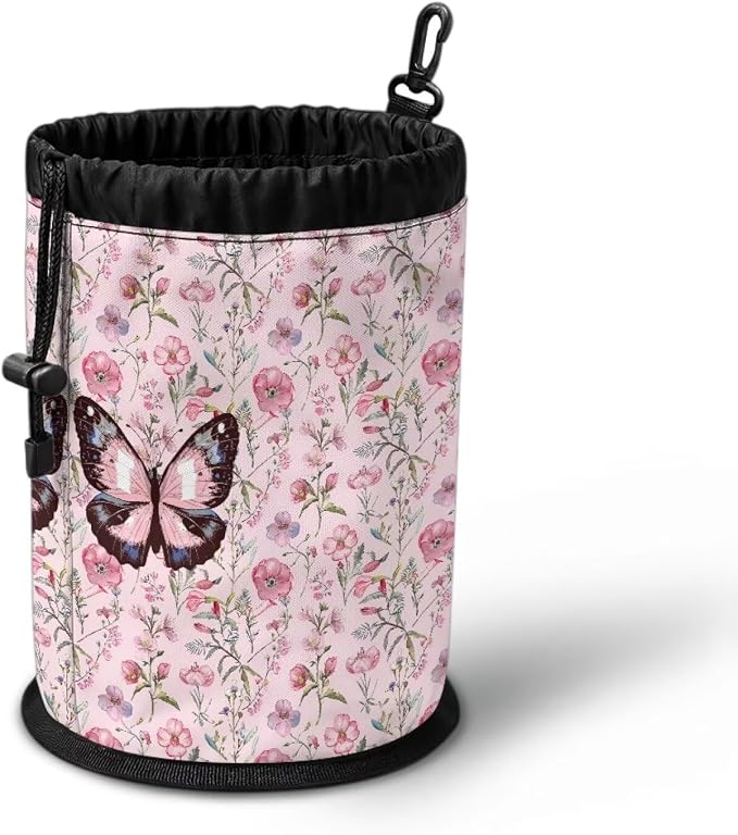 Floral Butterfly Drawstring Clothespin Organizer Bag, Laundry Peg Storage Pouch with Hanging Grommet, Portable Clips Holder for Drying, Perfect for Home, Camping & Outdoor Use