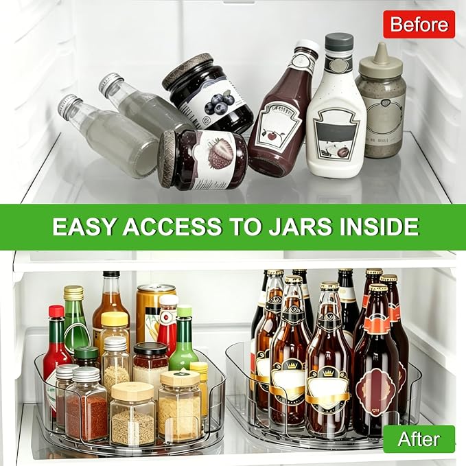 Lazy Susan 360°Rotating Organizer for Refrigerator,13.5“ x 8.5”,Drink Organizer for Fridge,Cabinet, Pantry,or Kitchen Countertop,Organize Condiments, Cans, Beverages,Clear,1 Pack