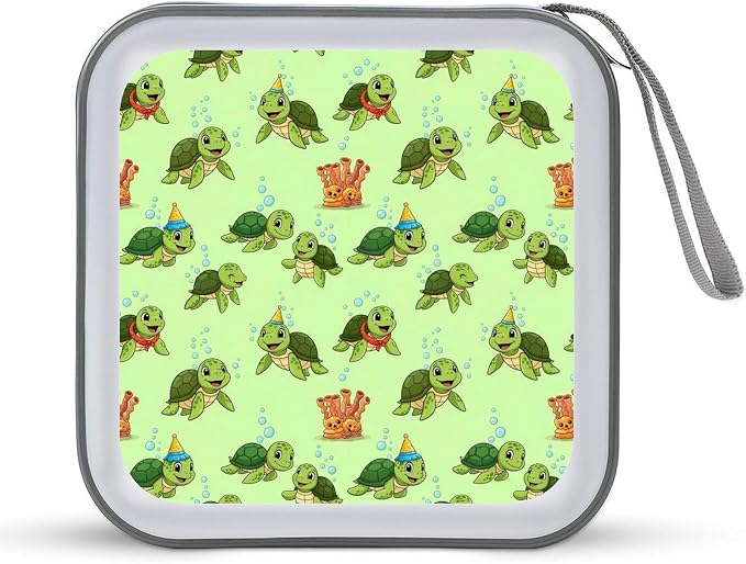 Portable Hard Shell DVD Storage Cute Sea Turtles Themed Green, 40-Disc Binder with Carry Strap, Protective Case for Movies Music Travel