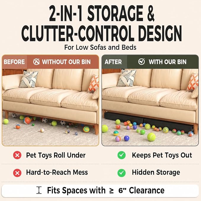 Fokyfok 2 Pack Under Bed Storage with Wheels 6 inch Height | Metal Frame,Lid,Rolling Slim Under Bed Drawers for Shoes,Clothes,Shallow Underbed Storage,Under Couch Storage,Black
