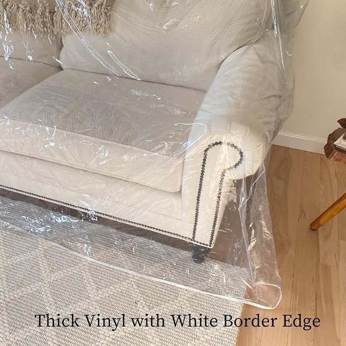 Evelots Clear Vinyl Couch Cover, Waterproof 3-Seat Sofa Protector | Heavy-duty vinyl protects 3-seat sofas from pet claws, stains, dust and spills; ideal for everyday use, moving and storage.