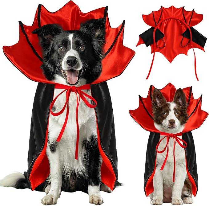 Dog Halloween Costume, Pet Cape for Small Puppy Dogs Cat Funny Red & Black Halloween Costumes with Neck Armor Adjustable Strap Idea for Vampire Party Cosplay (Red Bat, L)