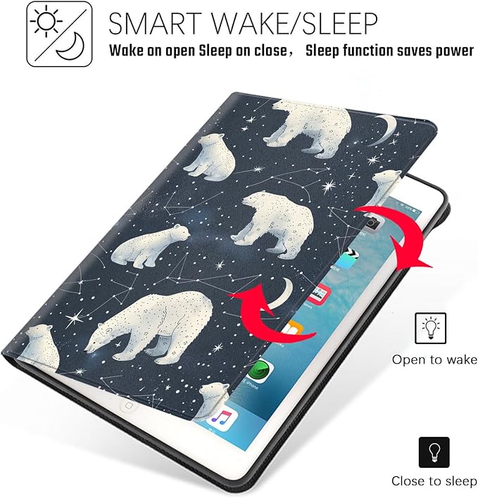 Tablet Case for iPad 5th Generation 2024 iPad Pro 11 inch (M4),Shockproof Protective Cover with Stand,Auto Wake/Sleep,Polar Bear Starry Sky