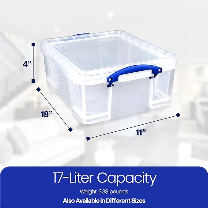 Really Useful Box 17L Plastic Storage Bins, 10 Pack | Containers with Snap Lids and Clip Lock, Clear
