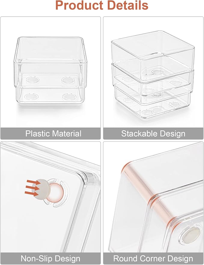 SMARTAKE 22 PCS Drawer Organizer, 4-Size Desk Bathroom Drawer Organizer | 4-Size Storage Tray with Non-Slip Silicone Pads for Makeup, Jewelries, Utensils in Bedroom Dresser, Office and Kitchen, Clear