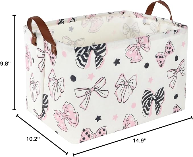 Essme Rectangular Pink Basket ,Mother's Day Basket, Storage Baskets Organizer with Handles for Room Decor,Gift Bins.(Bowknot )