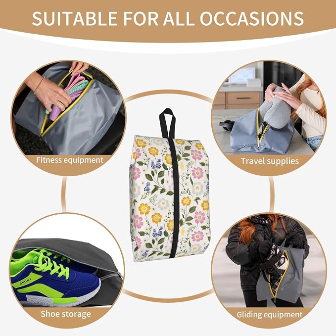 Fresh Country Floral Travel Shoe Bag for Men & Women, Waterproof Shoe Storage Organizer with Zipper, Portable Shoe Pouch for Sneakers, Heels, Sandals, Gym & Travel Luggage 2PCS