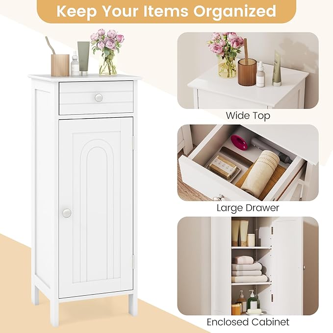 GLACER Floor Storage Cabinet, Bathroom Storage Cabinet (White) | 2 Adjustable Shelves | Ideal for Bathroom, Living Room | 14 x 12 x 34.5 inches