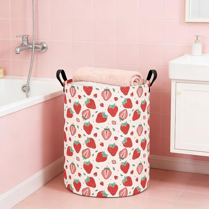 Strawberry Fabric Storage Bin Nursery Organizer Basket | Organizer Bin Dirty Clothes Collapsible Waterproof for College Dorms, Boys and Girls Bedroom,Bathroom