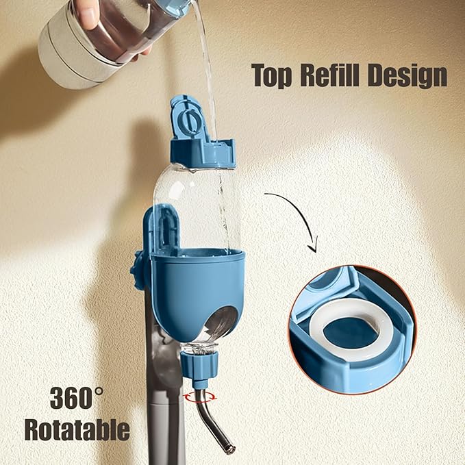 Automatic Pet Food Water Dispenser, Auto Gravity Pet Feeder Water Bottle Set for Crate Cage for Puppy Cat Rabbit Guinea Pigs Chinchilla Ferret Hedgehog (Blue)