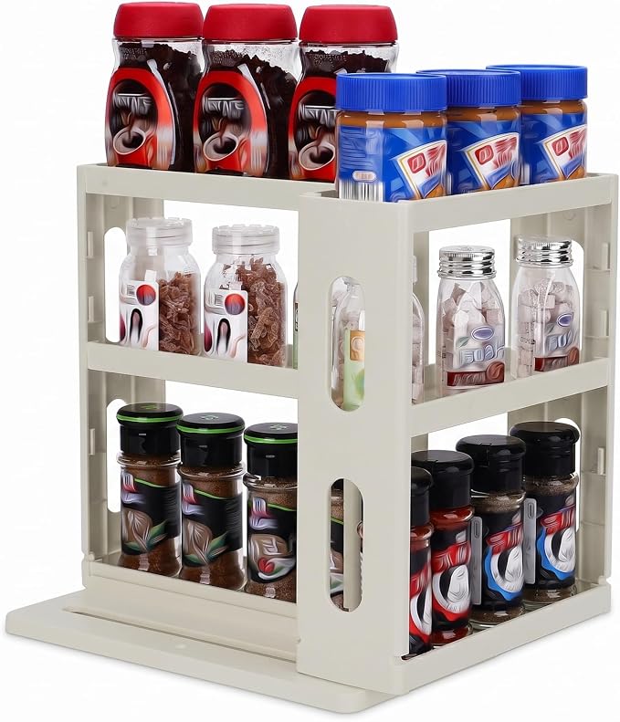 Dutiplus Spice Rack Organizer 3 tier Seasoning Holder, Pull and Rotated Storage Cabinet for Kitchen Bathroom Countertop 10.8”H x 5.8”W x 10.4”D (Advance Gray)