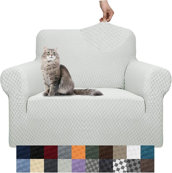 YEMYHOM Couch Cover Latest Jacquard Design High Stretch Sofa Chair Covers for Living Room, Pet Dog Cat Proof Armchair Slipcover Non Slip Magic Elastic Furniture Protector (Small, Ivory)