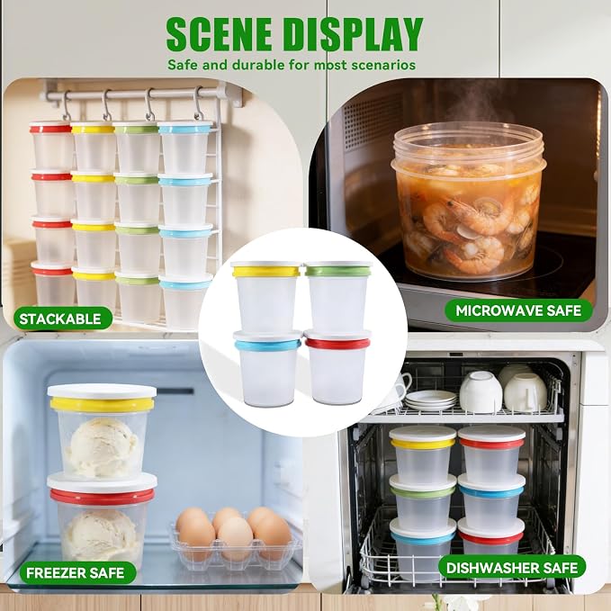 12 Pack 8.8oz Plastic Food Storage Containers with Lids, Small Meal Prep Container Jars for Food, Salad, Soup, Snack, Freezer & Lunch