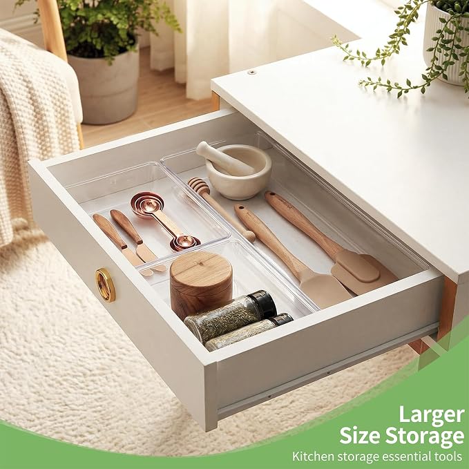 6 PCS Clear Plastic Drawer Organizer, Large 15" X 6" 3-Size Acrylic Stackable Kitchen Drawer Storage Tray, Bathroom Drawer Organizer Trays, Storage bins for Cosmetics Bathroom Kitchen Office