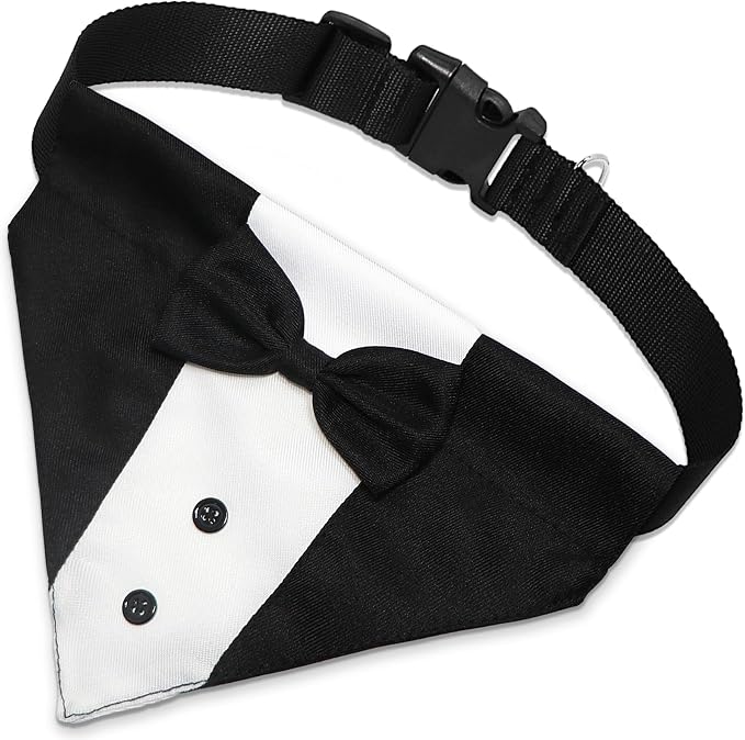 GOYOSWA Dog Tuxedo Suit Wedding Bandana Collar with Bow Tie, Adjustable Formal Dog Tux Engagement Birthday Tuxedo for Large X-Large Dogs Pets (X-Large: Neck 21"-30")