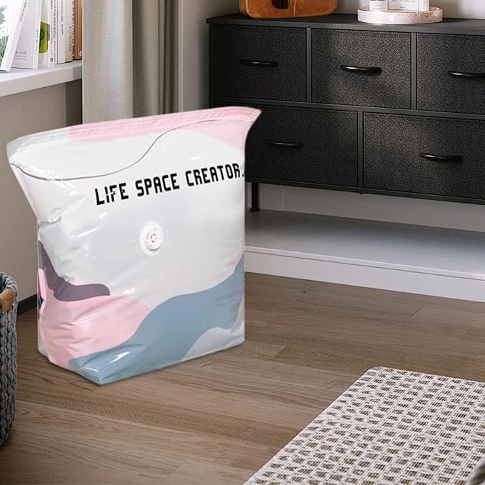 No-Pump Vacuum Storage Bags,Large Cube Vacuum Seal Bags,Press & Seal Reusable Space Saver Bags,Air Tight Compression Storage Bags for Clothes, Comforters,Blankets, Bedding,Travel (M-1PCs)