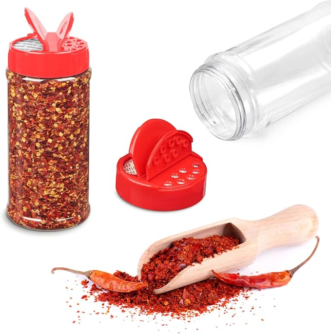 Plastic Spice Jars Bottle Containers with Red Cap, 16 Oz, 6 Pack | Clear Safe Plastic Bottle Containers with Shaker Lids, Lined Cap, PET Material, BPA-Free, Perfect for Herbs & Spices