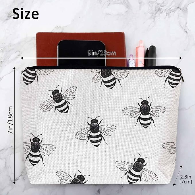 Bumblebee Makeup Bag For Women, Adorable Cosmetic Bag Makeup Bags, Gray Animal Bee Bumblebees Zipper Bag Travel Bags Toiletry Organizers Pouch Bags Washing Bags For Gym Bathroom