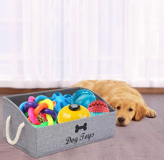 Morezi Large dog toy bin puppy shallow toy baskets dog toy storage perfect for living room playroom closet home organization - Snow Gray