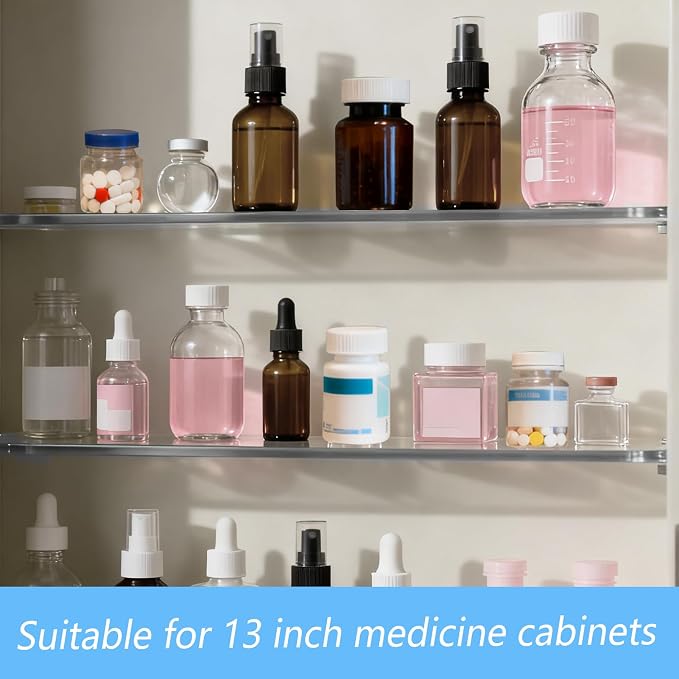4 Packs Acrylic Medicine Shelves 13 Inches Medicine Cabinet Replacement Shelves Holders for Living Room Bathroom Kitchen,Wall Mounted Medicine Cabinet Shelf
