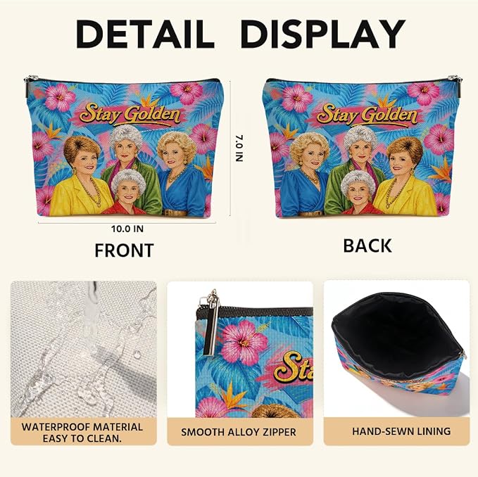 JIUWEIHU Golden Inspired Makeup Bag Vintage TV Show Gifts for Women | Hawaiian Cosmetic Bag, Travel Toiletry Bags Gifts for Women Girls Friends Bestie Sisters Christmas Birthday Makeup Pouch
