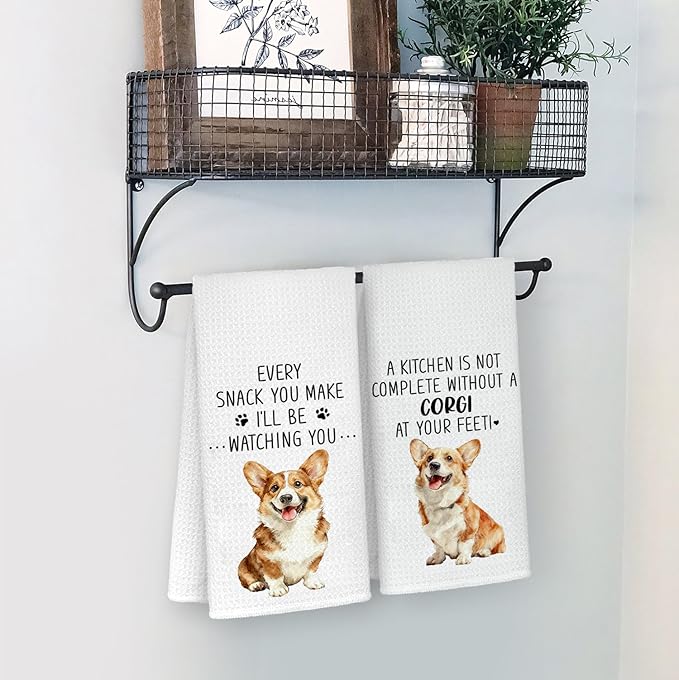 Chef Kitchen Towels Set of 2, Dog Mom Gifts for Women, Corgi Gifts Hand Towels, Gift for Corgi Lovers Dish Towels Dishcloths Tea Towels for Kitchen, 16x24 Inch