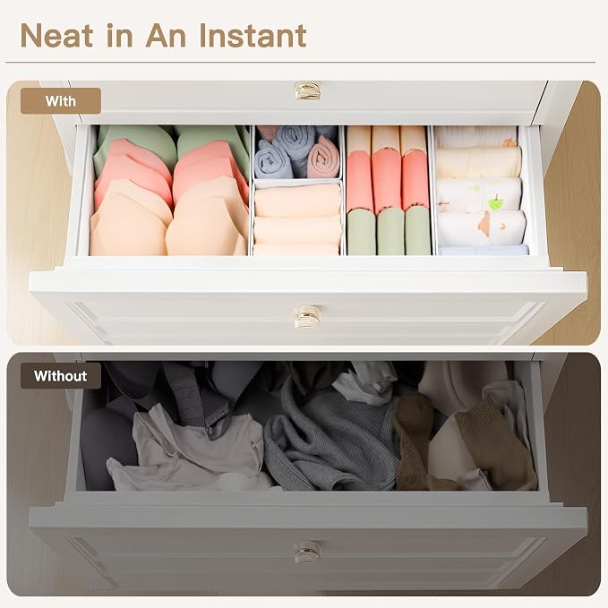 Drawer Organizer Clothes, 14 Pack Dresser Organizer for Baby Clothes, Underwear, Sock- Foldable Closet Organization and Storage Dividers Bins for Nursery, Bedroom and Dorm (White)