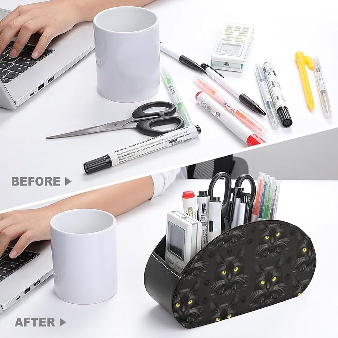Remote Control Holder for Table Black Cat Gothic Desktop Storage Box | Makeup Brush Caddy with 5 Compartments, Black Cat Gothic Bedside Table Organizer Office Supplies