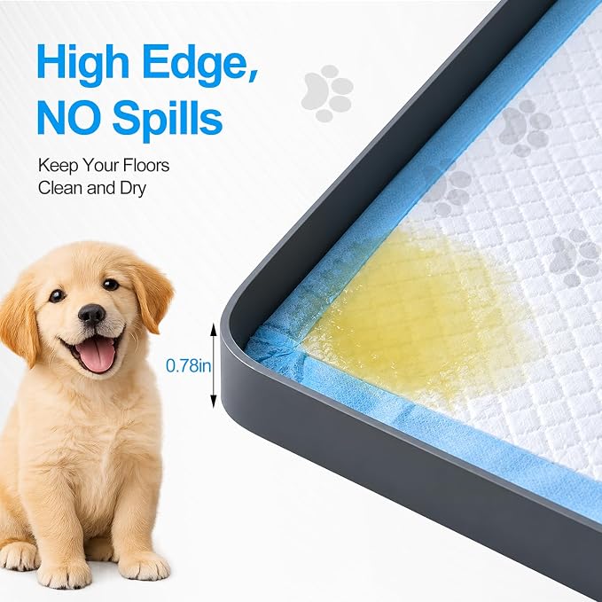 Dog Pee Pad Holder, Portable Leak-Proof Silicone Tray for Indoor Training | Fits Up to 24" x 24" Puppy Pads for Dogs, Easy to Clean Potty Mat for Floor Protection