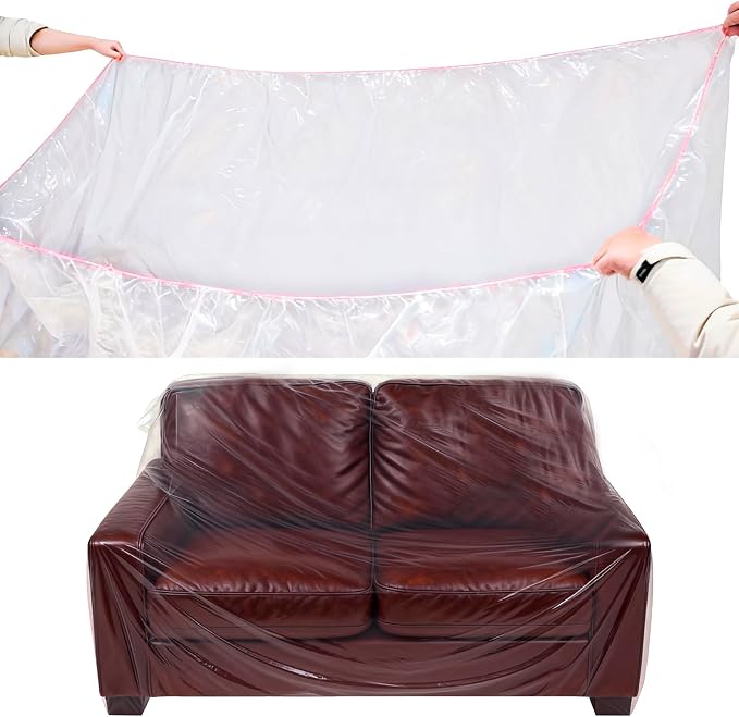 Plastic Loveseat Cover Furniture Cover with Elastic Band, Clear Sofa Cover Protector for Moving and Storage, Waterproof & Dustproof Moving Bags Slipcover 68W x 42D x 42H Inches (Loveseat)