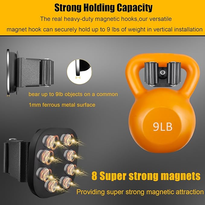 Upgraded Magnetic Broom and Mop Holder Wall Mount, Space-Saving Heavy Duty No Drill Over the Door Broom Gripper RV Camper Wall Organizer,Black,4 Pcs (Pack of 2)