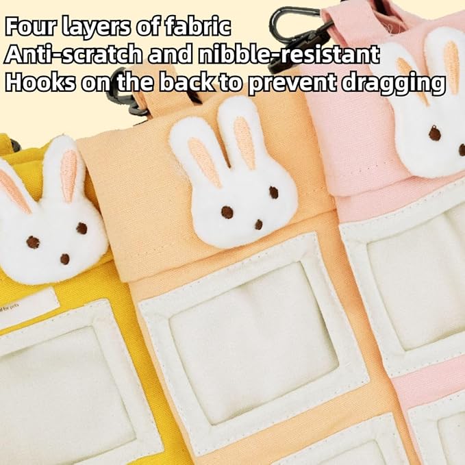 Rabbit Hay Feeder Bag with Cute Pendant, Storage Guinea Pig Feeder Rack Bag, Large Capacity Cotton Canvas Hanging Bag for Bunnies Chinchillas Guinea Pigs (Pink,XL)