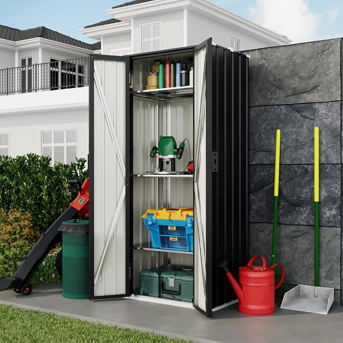 Devoko 28 CU FT Storage Cabinet, Metal Storage Shed with 3 Adjustable Shelves, for Patio Garden Backyard, Black